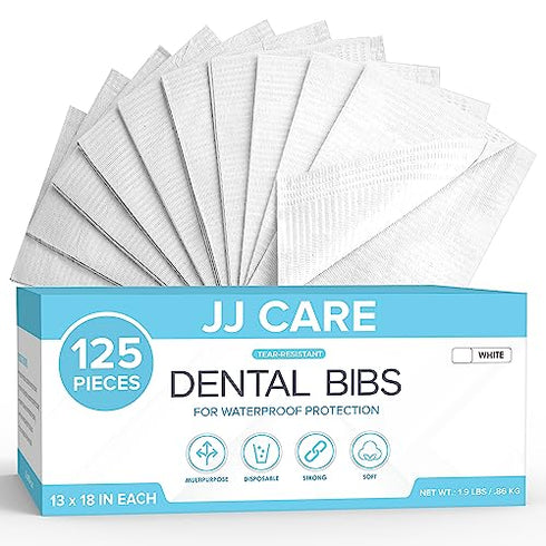 JJ CARE Dental Bibs 13" x 18" (Pack of 125, 250, and 500) - WHITE